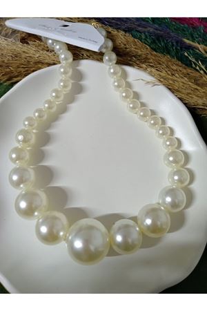 Beyaz İncili Şık Abiye Günlük  Kadın Kolye