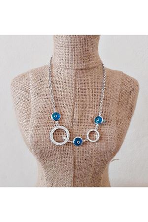 Çelik Gümüş Renk Zirkon Taşlı Nazar Kolye