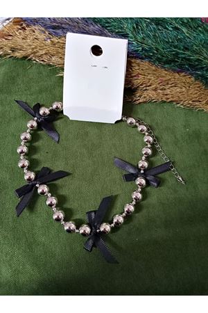 Siyah Kurdeleli Kalpli Gümüş Kadın Kolye