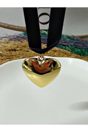 Şık Seksi Aşk Kalp Kolye Siyah Flanel Kayışlı Choker , Gold Kalp Kolye