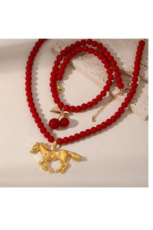 Sarı At Kırmızı Boncuklu Y2K Kadın Kolye