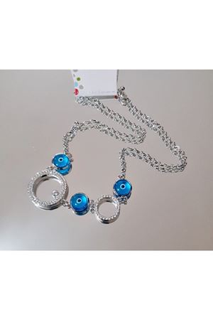 Çelik Gümüş Renk Zirkon Taşlı Nazar Kolye