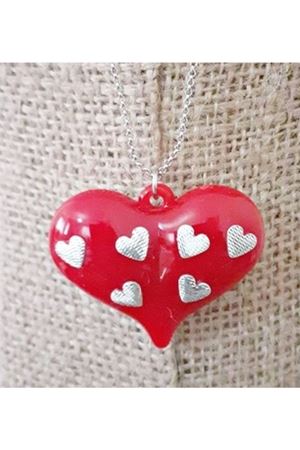 Gümüş Kaplama Kırmızı Kalp Uzun Zincir Kolye