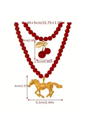Sarı At Kırmızı Boncuklu Y2K Kadın Kolye
