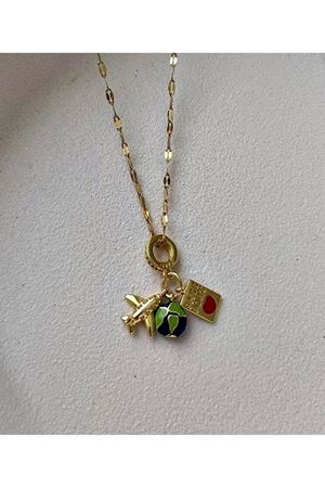 Çelik Gold Dünya Uçak Kalp Kadın Kolye