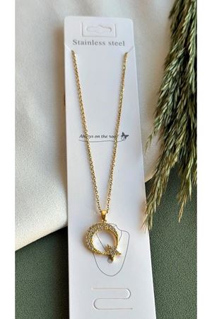 Çelik Gold Zirkon Ay Yıldız Kolye