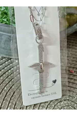 Çelik Gümüş Elif Anka Kuşu Kadın Kolye 45cm