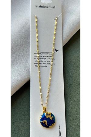 316 L Çelik Mavi Dünya Temalı Kadın Kolye