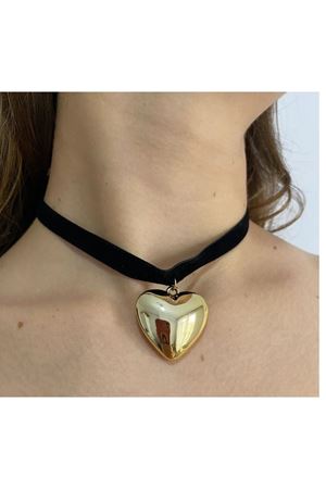 Şık Seksi Aşk Kalp Kolye Siyah Flanel Kayışlı Choker , Gold Kalp Kolye