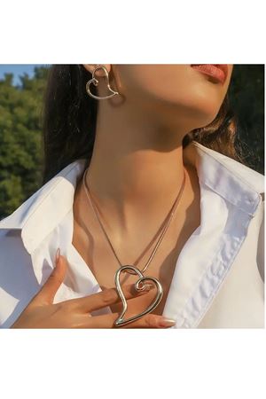 Gold Kalp Kolye Ve Küpe Seti, 3 Parça