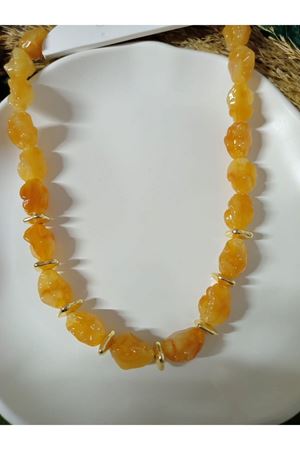 Sarı Boncuklu Şık Abiye Günlük Kadın Kolye