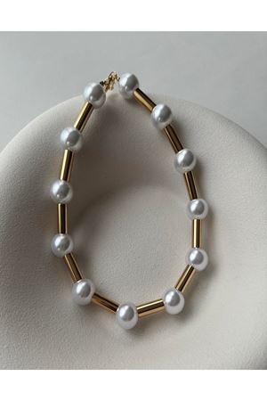 Gold İncili Şık Abiye Günlük Kadın Kolye