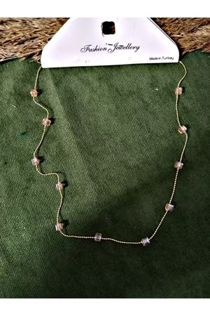 Gold Siyah Kare Boncuklu Kadın Kolye