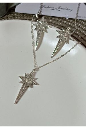 Çelik Kutup Yıldızı Zirkon Taşlı Gümüş Kadın Küpe