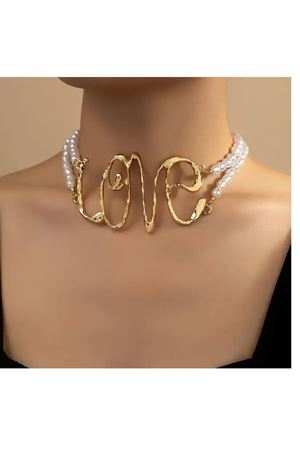 Love Yazılı İnci Choker Kadın Kolye