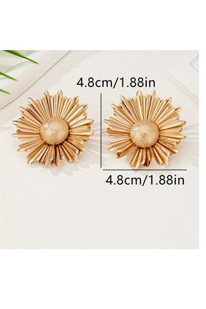 Çelik Gold Güneş Çiçeği Şık Kadın Küpe, Çap:4,8cm