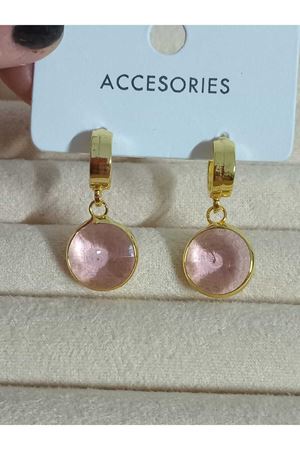 Pembe Taşlı Yuvarlak Zamansız Kurtarıcı  Şık Kadın Küpe