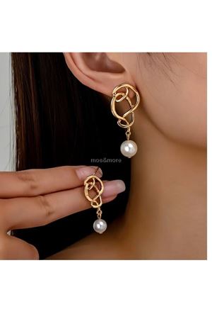 Gold İnci Sallantılı  Kadın Abiye Küpe