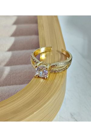 Gold Trend Beyaz Tektaş Ayarlanabilir Çelik Yüzük