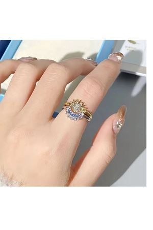 Ay ve Güneş  2 li  Ayarlanabilir Taşlı Şık Çelik Yüzük