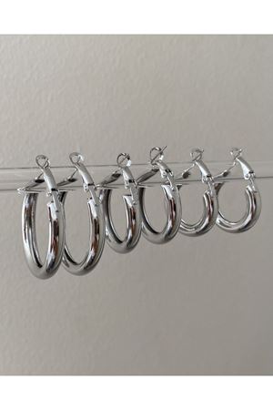 Silver Çelik 3 Boy Çift 6'lı Halka Küpe Seti