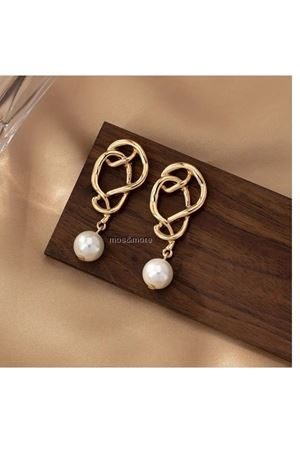 Gold İnci Sallantılı  Kadın Abiye Küpe