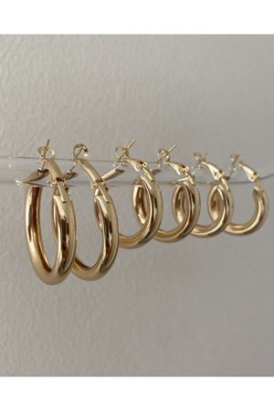 Gold 3 Boy Çift 6'lı Halka Küpe Seti