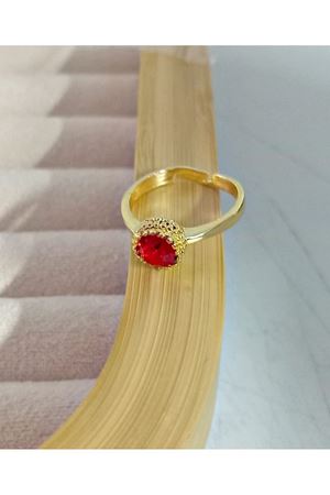 Gold Trend Kırmızı Tektaş Ayarlanabilir Çelik Yüzük