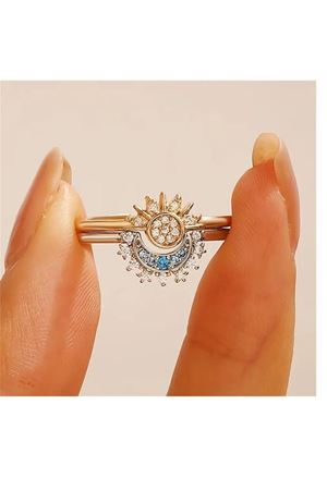 Ay ve Güneş  2 li  Ayarlanabilir Taşlı Şık Çelik Yüzük