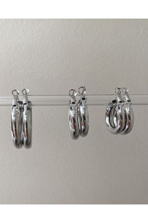 Silver Çelik 3 Boy Çift 6'lı Halka Küpe Seti