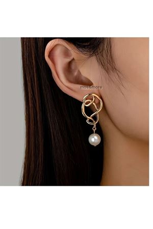 Gold İnci Sallantılı  Kadın Abiye Küpe