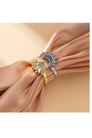 Ay ve Güneş  2 li  Ayarlanabilir Taşlı Şık Çelik Yüzük