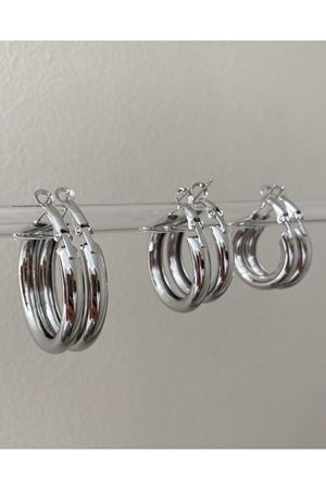 Silver Çelik 3 Boy Çift 6'lı Halka Küpe Seti