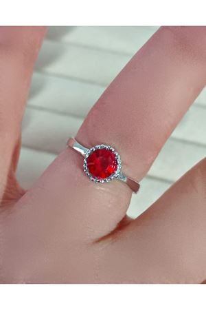 Gümüş Trend Kırmızı Tektaş Ayarlanabilir Çelik Yüzük