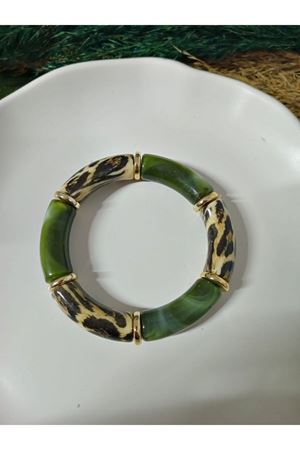 Yeşil Leopar Gold Esnek Bileklik