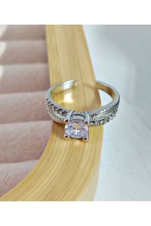 Gümüş Trend Beyaz Tektaş Ayarlanabilir Çelik Yüzük