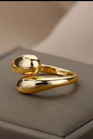 Kadın Gold Trend Çarpraz Gözyaşı Damla Bombeli Çelik Yüzük Ayarlanabilir