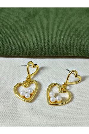 Çelik Gold İncili Kalp Aşk Love Kadın Küpe