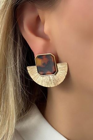 Kahverengi Leopar Gold Yelpaze Kadın Küpe