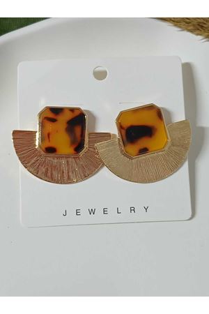 Kahverengi Leopar Gold Yelpaze Kadın Küpe