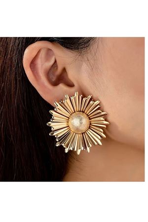 Çelik Gold Güneş Çiçeği Şık Kadın Küpe, Çap:4,8cm