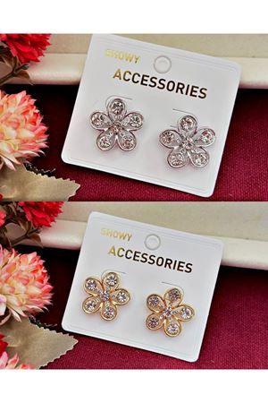 Zirkon Taşlı Çiçek Tasarım Kadın Küpe