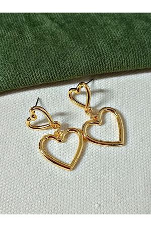 Gold Çift Kalp Sallantılı Şık Kadın Küpe