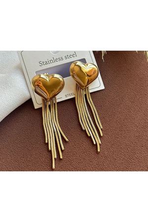 316 L Çelik Kalp Sallantılı  Gold Kadın Küpe