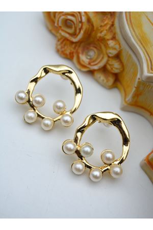 Gold İncili Şık Halka Küpe