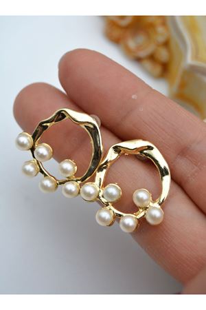 Gold İncili Şık Halka Küpe