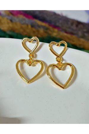 Gold Çift Kalp Sallantılı Şık Kadın Küpe