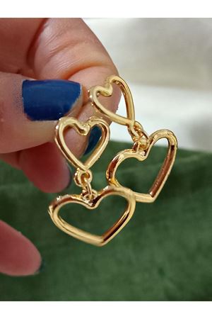 Gold Çift Kalp Sallantılı Şık Kadın Küpe