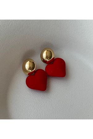 Kırmızı Kalpli Gold Kadın Küpe