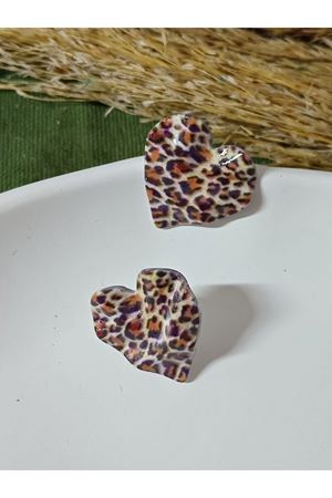 Kalp Leopar Palaka Şık Kadın Küpe